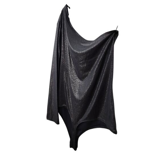 New NWT Express Body Contour One Sleeve Metallic Thong Body Suit XL Black Silver - Picture 7 of 10